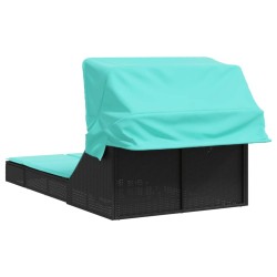 Chaise longue double et auvent et coussins noir résine tressée 559670559670