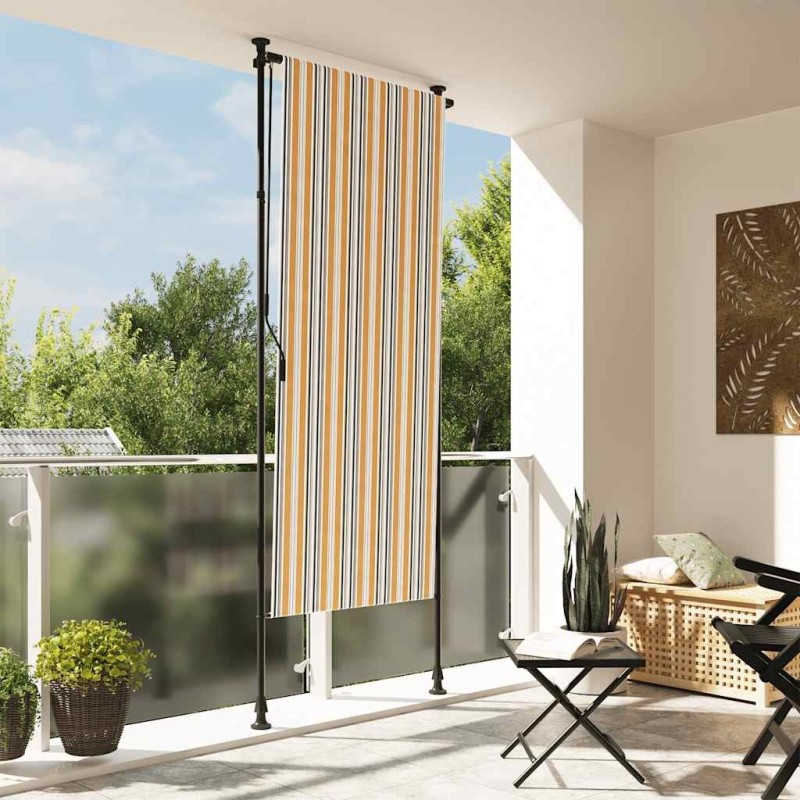 Store roulant d'extérieur jaune et blanc 100x270 cm tissu acier 559675559675