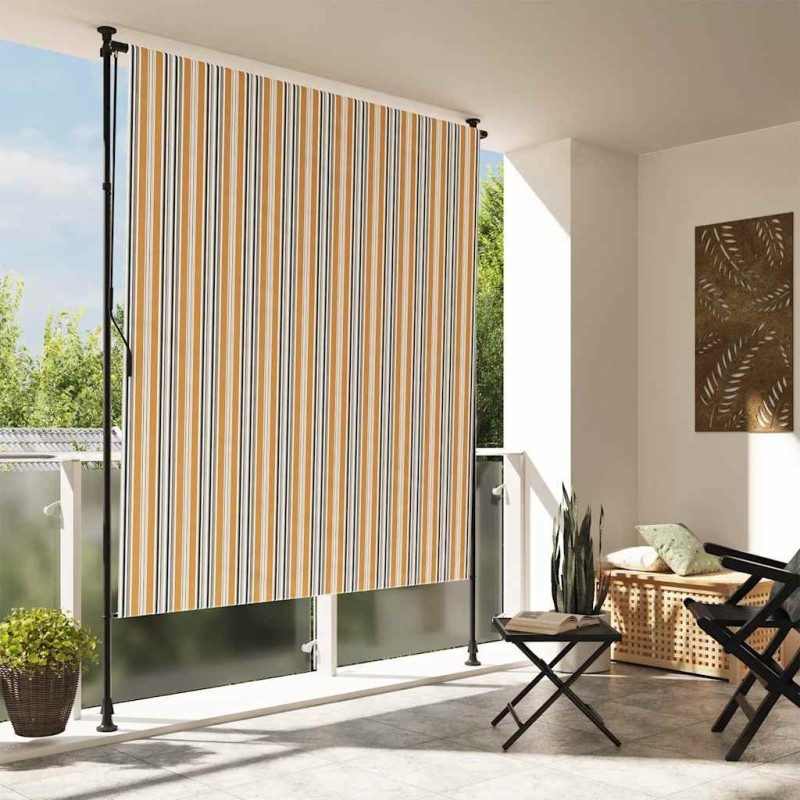 Store roulant d'extérieur jaune et blanc 200x270 cm tissu acier 559676559676
