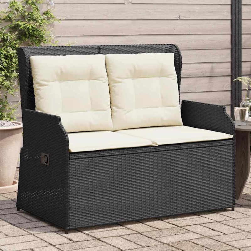 Banc inclinable de jardin avec coussins noir résine tressée 559679559679