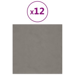 Tête de lit murale 12 pcs Gris clair 30 x 30 cm Velours 560051560051