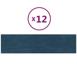 Tête de lit murale 12 pcs Bleu 60 x 15 cm Velours 560133560133