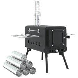Poêle à bois de tente et cheminée et pieds pliables noir acier 560221560221