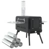 Poêle à bois de tente et cheminée et pieds pliables noir acier 560221560221