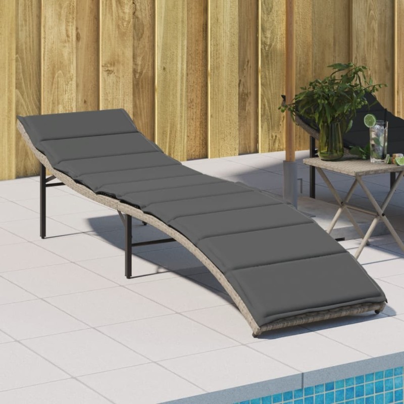 Chaise longue et coussin gris clair 55x199x50 cm résine tressée 560839560839