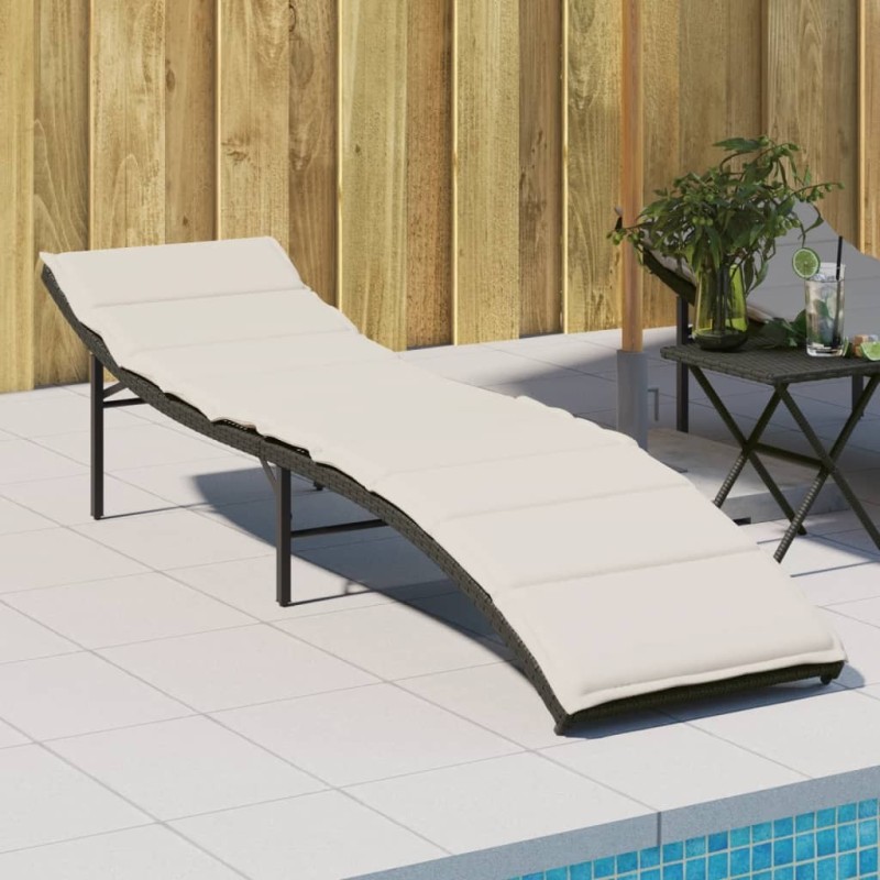 Chaise longue avec coussin noir 55x199x50 cm résine tressée 560843560843