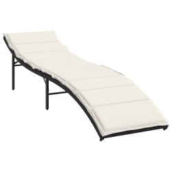 Chaise longue avec coussin noir 55x199x50 cm résine tressée 560843560843