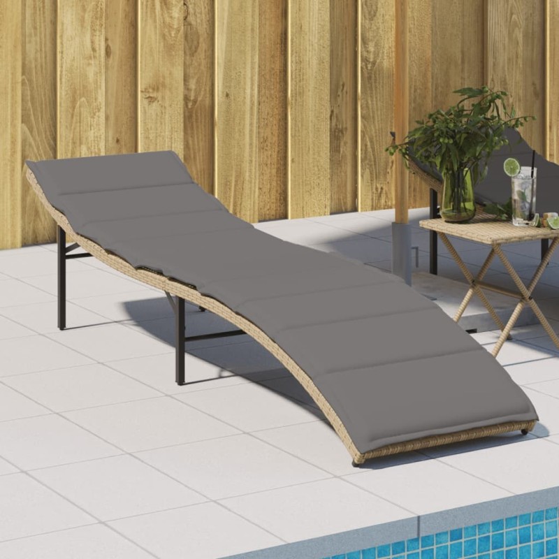 Chaise longue avec coussin beige 55x199x50 cm résine tressée 560848560848