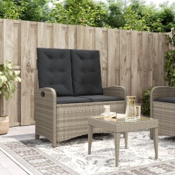 Banc inclinable de jardin et coussins gris clair résine tressée 560852560852