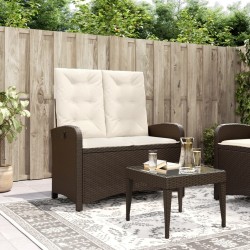 Banc inclinable de jardin avec coussins marron résine tressée 560858560858