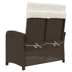 Banc inclinable de jardin avec coussins marron résine tressée 560858560858