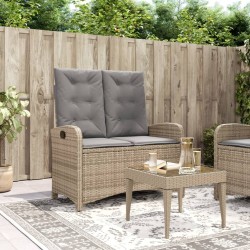 Banc inclinable de jardin avec coussins beige résine tressée 560860560860
