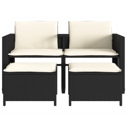 Canapé de jardin 2 places avec table et tabourets noir rotin 560861560861
