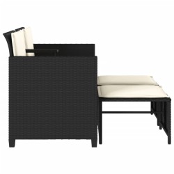 Canapé de jardin 2 places avec table et tabourets noir rotin 560861560861