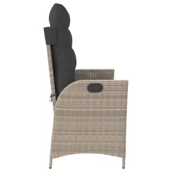 Banc inclinable de jardin et coussins gris clair résine tressée 560864560864