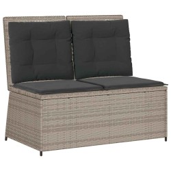 Banc inclinable de jardin et coussins gris clair résine tressée 560868560868