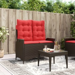 Banc inclinable de jardin avec coussins marron résine tressée 560871560871