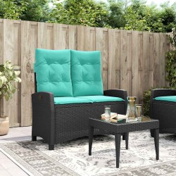 Banc inclinable de jardin avec coussins noir résine tressée 560880560880