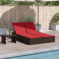 Chaise longue double avec coussins marron résine tressée 560882560882