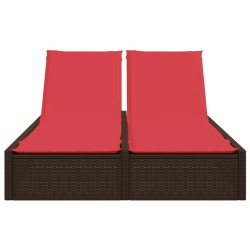 Chaise longue double avec coussins marron résine tressée 560882560882
