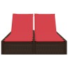 Chaise longue double avec coussins marron résine tressée 560882560882