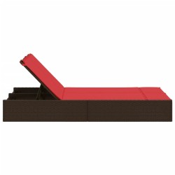 Chaise longue double avec coussins marron résine tressée 560882560882