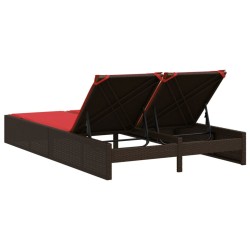Chaise longue double avec coussins marron résine tressée 560882560882
