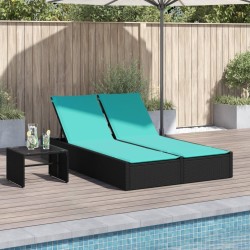 Chaise longue double avec coussins en polyrotin noir 560883560883