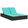 Chaise longue double avec coussins en polyrotin noir 560883560883