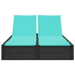 Chaise longue double avec coussins en polyrotin noir 560883560883