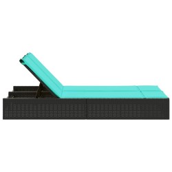 Chaise longue double avec coussins en polyrotin noir 560883560883
