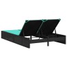 Chaise longue double avec coussins en polyrotin noir 560883560883