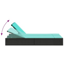 Chaise longue double avec coussins en polyrotin noir 560883560883