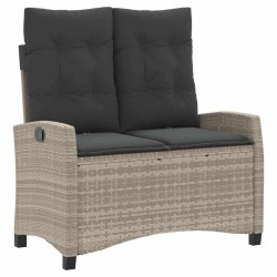 Banc inclinable de jardin et coussins gris clair résine tressée 560892560892