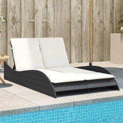 Chaise longue avec coussins noir 114x205x73 cm résine tressée 560894560894