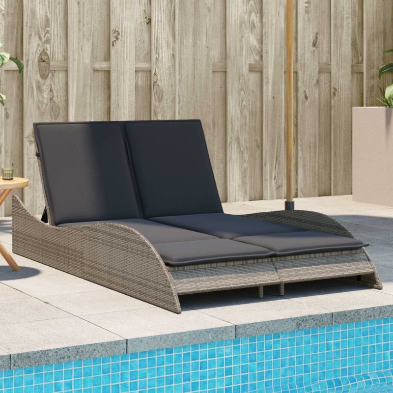 Chaise longue avec coussins gris 114x205x73 cm résine tressée 560895560895
