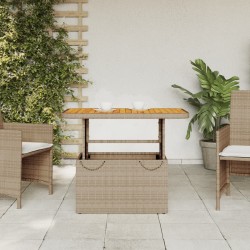 Table de jardin beige 90x55x71 cm résine tressée et bois acacia 560897560897