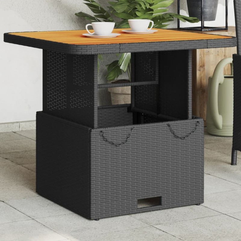 Table de jardin noir 80x80x71 cm résine tressée et bois acacia 560899560899