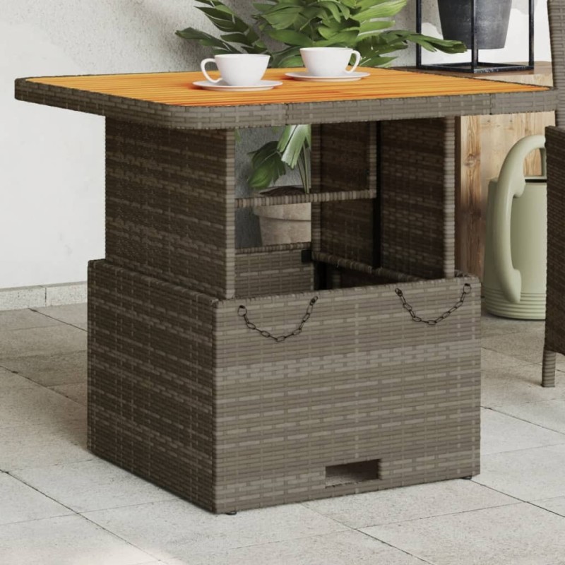 Table de jardin gris 80x80x71 cm résine tressée et bois acacia 560900560900