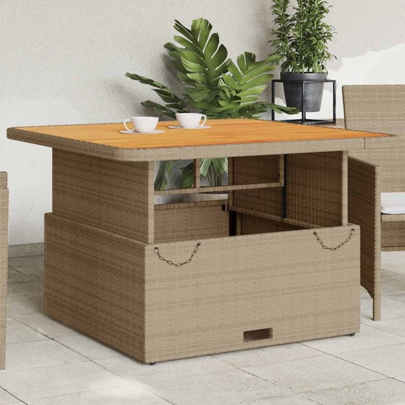 Table de jardin beige 110x110x71 cm résine tressée bois acacia 560904560904