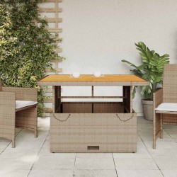 Table de jardin beige 110x110x71 cm résine tressée bois acacia 560904560904