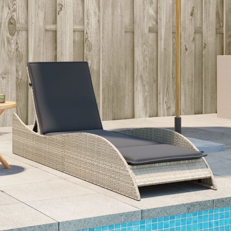 Chaise longue avec coussin gris clair 60x205x73 cm poly rotin 560906560906