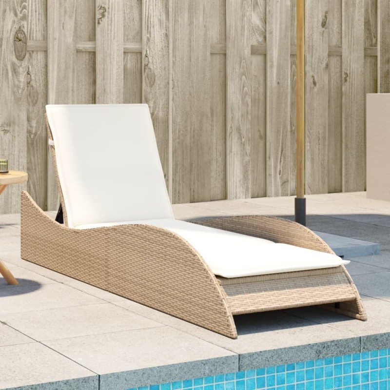Chaise longue avec coussin beige 60x205x73 cm résine tressée 560914560914