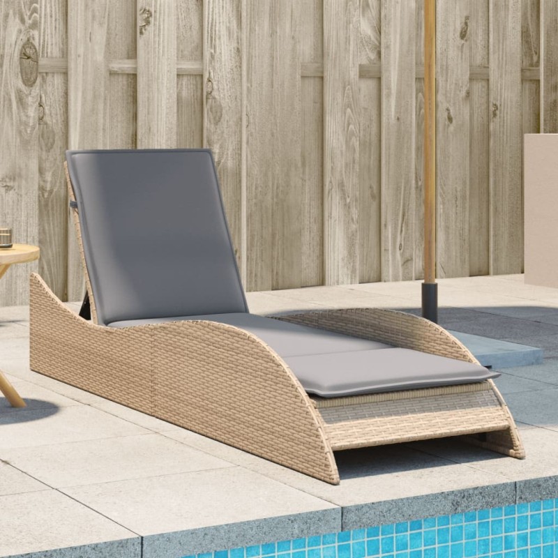 Chaise longue avec coussin beige 60x205x73 cm résine tressée 560919560919
