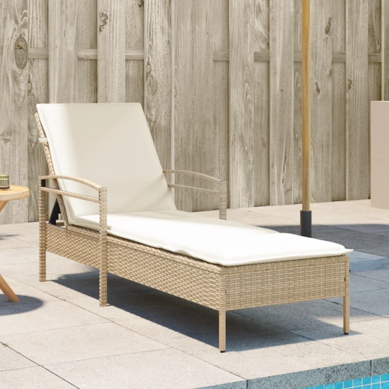 Chaise longue avec coussin beige 63x200x81 cm résine tressée 560924560924