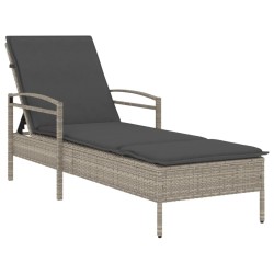 Chaise longue et coussin gris clair 63x200x81 cm résine tressée 560925560925