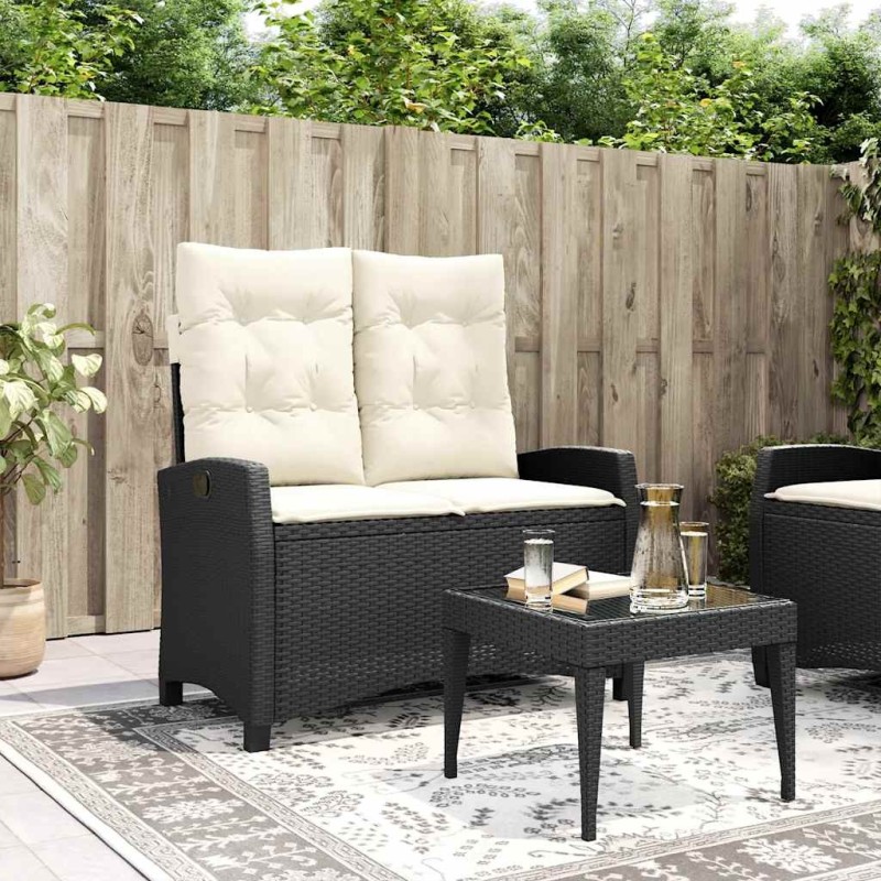 Banc inclinable de jardin avec coussins noir résine tressée 560930560930