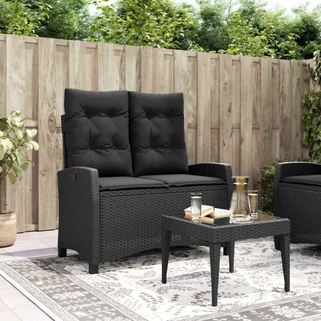 Banc inclinable de jardin avec coussins noir résine tressée 560931560931