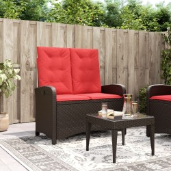 Banc inclinable de jardin avec coussins marron résine tressée 560932560932
