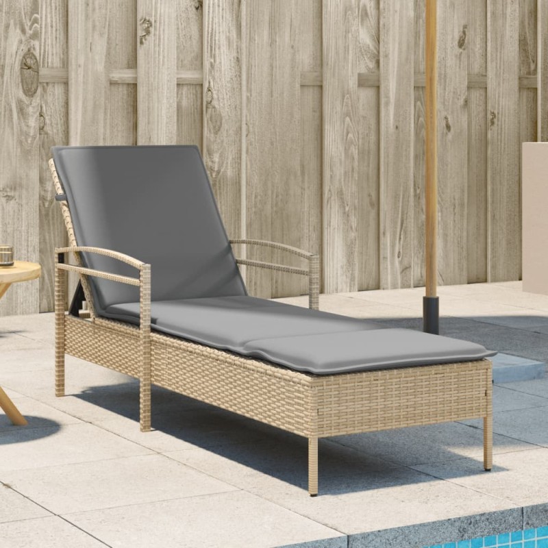 Chaise longue avec coussin beige 63x200x81 cm résine tressée 560935560935